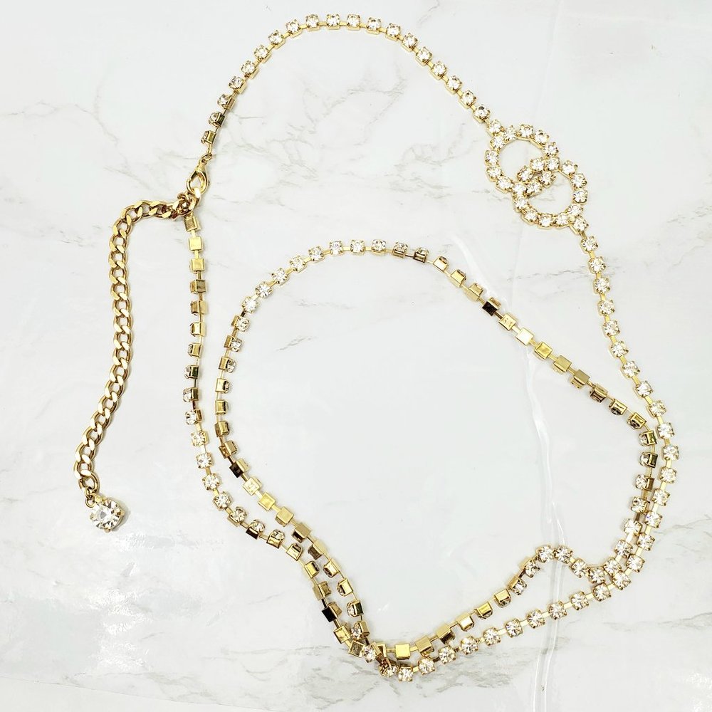 Sparkling Crystal Encrusted Gold Tone 37" Rhinestone Body Chain Belt JN1276